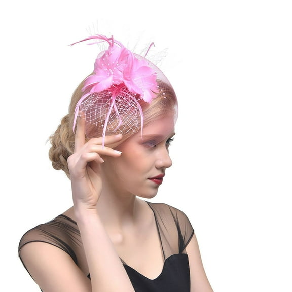 Baberdicy Women's Floral Fascinator - Stretchy Feather Headband - Tea Party & Bridal Events - Versatile Hair Clip - Spring Colors Pink,One Size