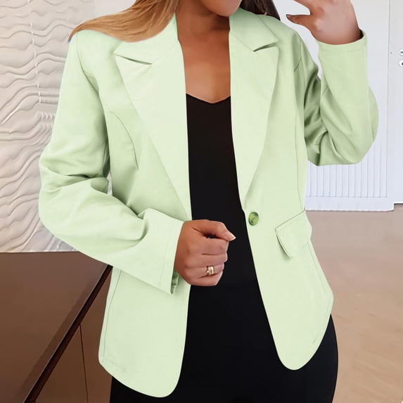Baberdicy Women's Formal Blazer, Office Business Long Sleeve Suit Jacket , Women's Blazer Coat, Solid Office Jacket, Professional Layer Army Green L