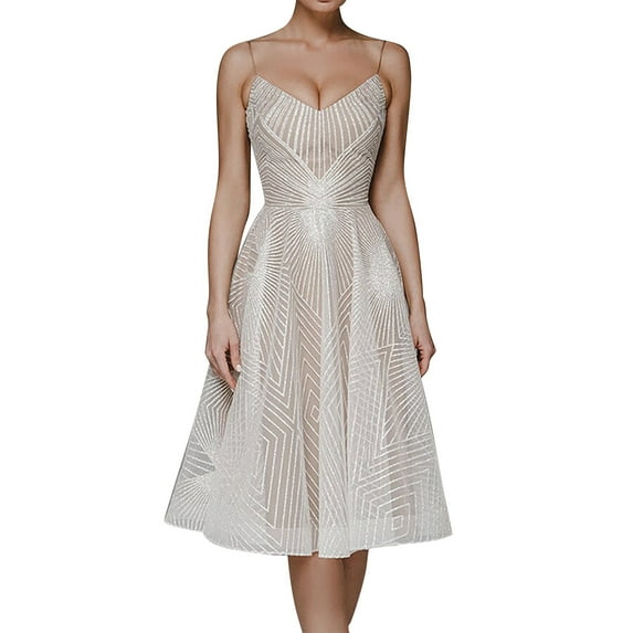 Baberdicy Women's Formal Dresses Women's A Line Lace Appliques Long Wedding Dresses for Bride Chiffon Boho Bridal Gowns with Split Girl'S Dress Beige, Size:Xs-3Xl