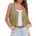 thumbnail image 1 of Baberdicy Women's Fringed Sleeveless Summer Western Denim Punk Style Cardigan Jacket | Women's Jacket Clearance! Brown Xx-Large, 1 of 8