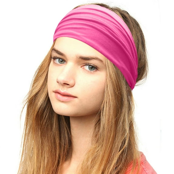 Baberdicy Women's Headband - Elastic Sports Design - Yoga Workout - Moisture-Wicking - Non-Slip Comfort - Women Solid Color Headband Elastic Head Wrap Headband Hot Pink,One Size