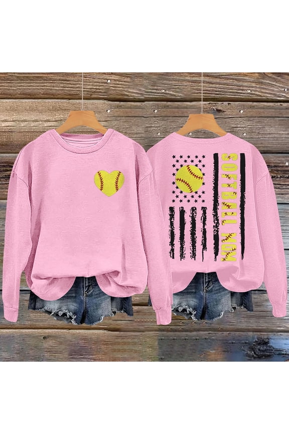 Women's Heart Print Hoodie Baseball Lettered Pullover Lightweight Long Sleeve Casual Sweatshirt, Pink, Xl