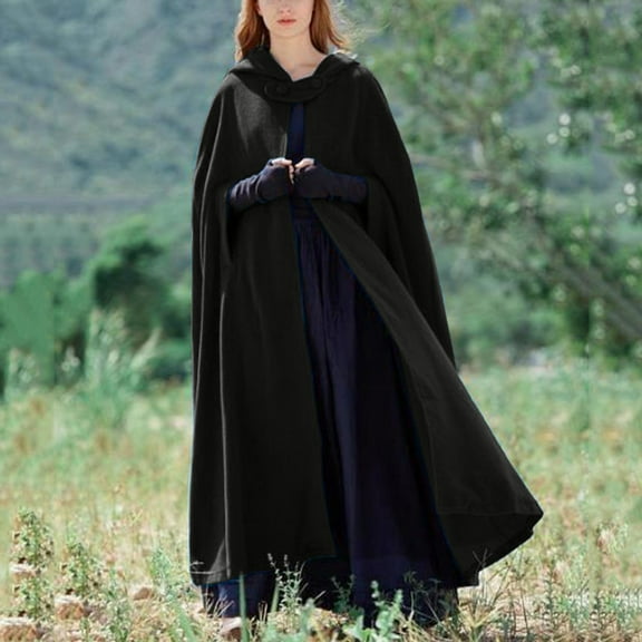 Baberdicy Women's Hooded Cape Coat, Long Sleeve Oversized Poncho Cloak for Elegant Winter Wear , Hooded Cloak Coat, Long Plaid Poncho, Winter Oversized Wrap Black S