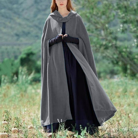 Baberdicy Women's Hooded Cape Coat, Long Sleeve Oversized Poncho Cloak for Elegant Winter Wear , Hooded Cloak Coat, Long Plaid Poncho, Winter Oversized Wrap Grey L