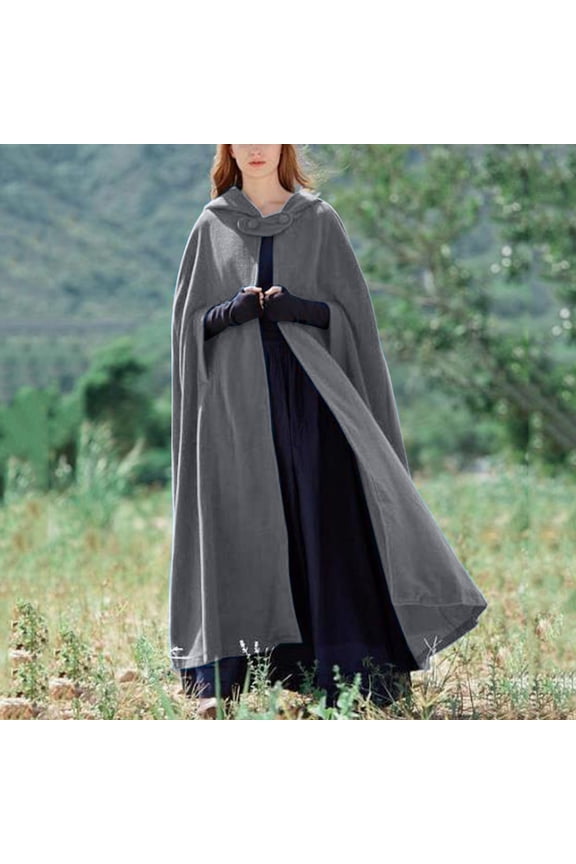 Women's Hooded Cape Coat, Long Sleeve Oversized Poncho Cloak for Elegant Winter Wear , Hooded Cloak Coat, Long Plaid Poncho, Winter Oversized Wrap Grey Xl