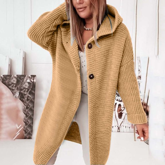 Baberdicy Women's Hooded Knit Cardigan, Commuter Poncho Sweater, Plus-Size Layer & Fall Strolls , Hooded Knit Cardigan, Commuter Poncho Sweater, Plus-Size Layer F M