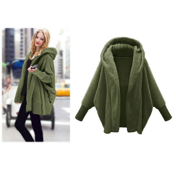 Baberdicy Women's Hooded Wool Cardigan, Long-Sleeve Knit Coat, Fireside & Winter Commute , Hooded Wool Cardigan, Winter Knit Coat, Warm Sweater Jacket Green M