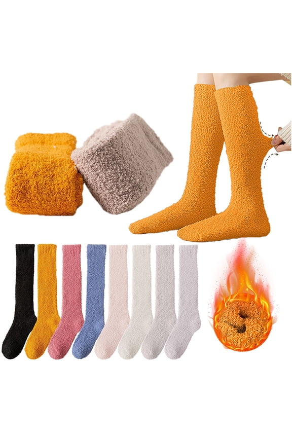 Women's Knee High Fuzzy Socks, Thermal Fleece Lined Winter Socks, Cozy Home 3 Pairs Pack Pink Universal Fit