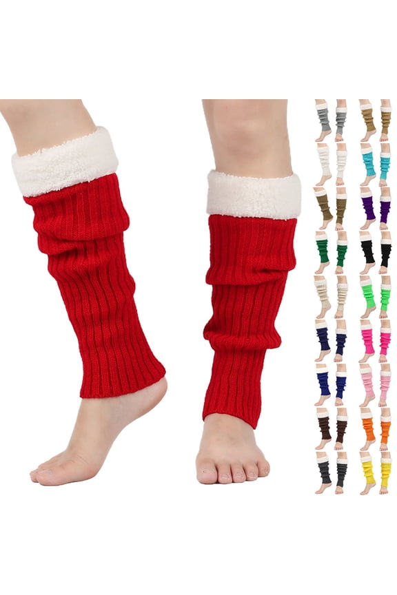 Women's Knit Leg Warmers, Color Block Sock Boot Cuffs for Winter Christmas, Fuzzy Khaki Universal Fit
