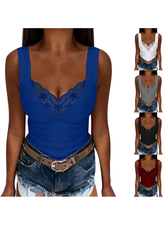 Women's Lace Camisoles V Neck Sleeveless Sheer Adjustable Strap Casual Date Night Tops, Black M