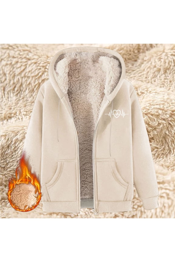 Women's Lamb Wool Pullover Hoodie, Winter Thick Warm Ins Oversized Sweater for Casual , Sherpa-Lined Hoodie, Pullover Winter Sweatshirt, Cozy Fleece Top Beige L