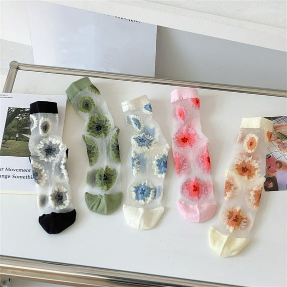 Baberdicy Women's Large Flower Pattern Sheer Pantyhose, Crystal Transparent Glass Stockings, Mid-Calf Socks,Mint Fits All – Gift Ready