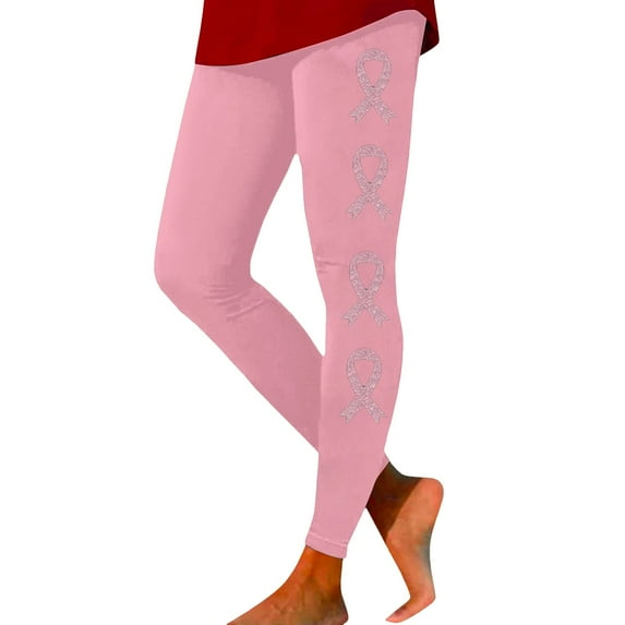 Baberdicy Women's Legging Womens Breast Cancer Awareness Ribbon Print Leggings, Sale Clearance Pink Xl