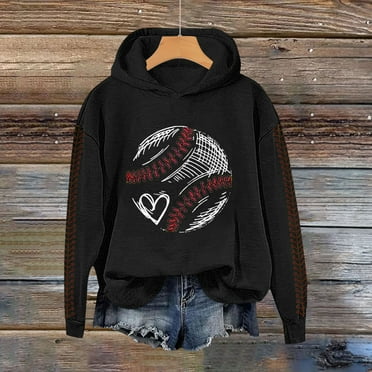 Baberdicy Women's Letterprinted Baseball Long Sleeve Hoodie | Stylish & Comfortable Sweatshirt Black, L