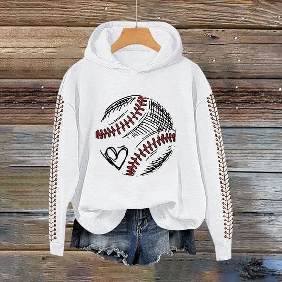Baberdicy Women's Letterprinted Baseball Long Sleeve Hoodie | Stylish & Comfortable Sweatshirt, White, Xl