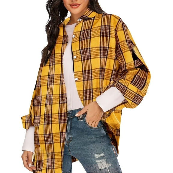 Baberdicy Women's Lightweight Button-Up Shirt – Summer Casual 3/4 Sleeve Blouse, Linen Blend Office Wear Cover-Up, Loose Fit Boho Chic Tunic Top (Yellow | XXL)