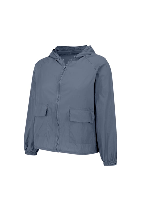 Women's Lightweight Hooded Sun Jacket, Summer Uv Protective Skin Coat with Side Pockets , Hooded Flannel Jacket, Zip Fleece Coat, Winter Warmth Layer Navy Xl