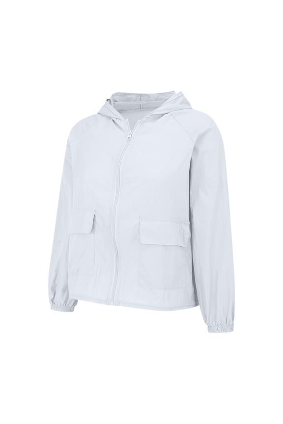 Women's Lightweight Hooded Sun Jacket, Summer Uv Protective Skin Coat with Side Pockets , Hooded Flannel Jacket, Zip Fleece Coat, Winter Warmth Layer White Xxl