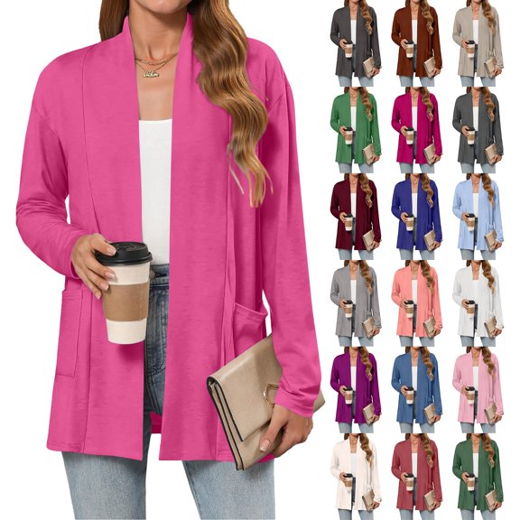 Baberdicy Women's Lightweight Kimono Cardigan, Open Front Long Sleeve Wrap for Fall , Kimono Style Duster, Long Open-Front Cardigan, Boho Layer Hot Pink 3Xl