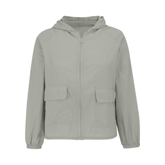 Baberdicy Women's Lightweight Rain Jacket - Hooded Waterproof Windbreaker with Zipper Pockets, Outdoor Sun Protection Coat (Grey | 3XL)