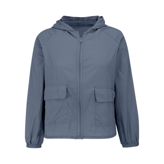 Baberdicy Women's Lightweight Rain Jacket - Hooded Waterproof Windbreaker with Zipper Pockets, Outdoor Sun Protection Coat (Navy | XL)