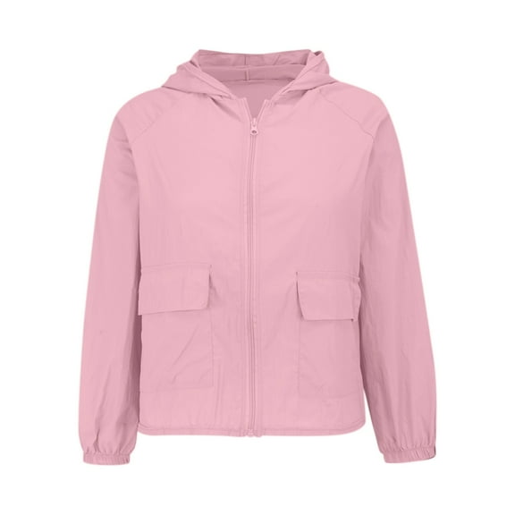 Baberdicy Women's Lightweight Rain Jacket - Hooded Waterproof Windbreaker with Zipper Pockets, Outdoor Sun Protection Coat (Pink | M)