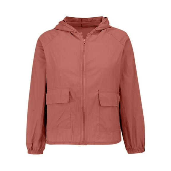 Baberdicy Women's Lightweight Rain Jacket - Hooded Waterproof Windbreaker with Zipper Pockets, Outdoor Sun Protection Coat (Red | XXL)