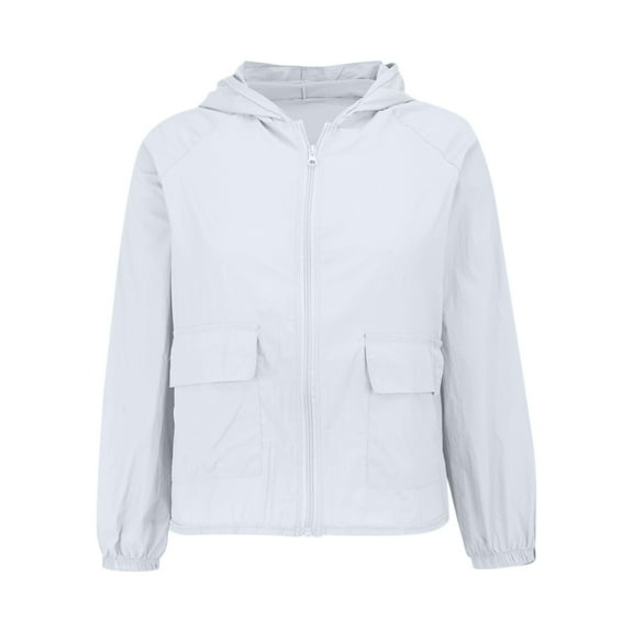 Baberdicy Women's Lightweight Rain Jacket - Hooded Waterproof Windbreaker with Zipper Pockets, Outdoor Sun Protection Coat (White | M)