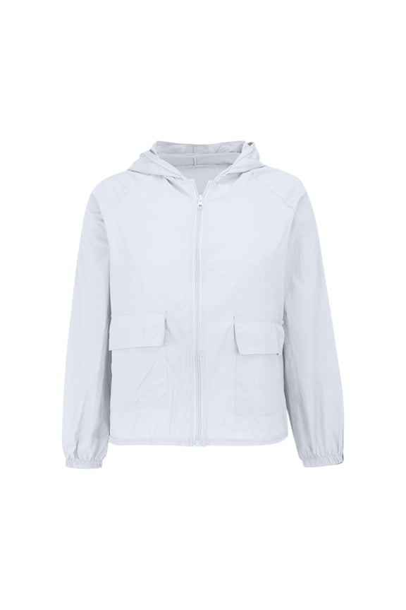 Women's Lightweight Rain Jacket - Hooded Waterproof Windbreaker with Zipper Pockets, Outdoor Sun Protection Coat (White | XL)