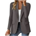 thumbnail image 1 of Baberdicy Women's Solid Color Blazer, Autumn New Long Sleeve Open Front Jacket , Cropped Blazer Cardigan, Solid Office Jacket, Fall Suit Top Dark Gray M, 1 of 4