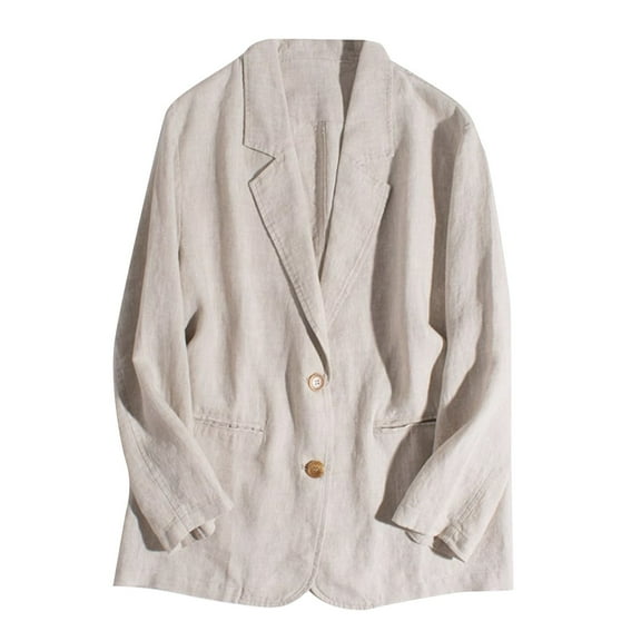 Baberdicy Women's Linen Blazer Jacket Lightweight Linen Suit Jacket for Women - Casual Long Sleeve Open Front Blazer - Spring Summer Office Coat (S-XXL) (Beige | L)