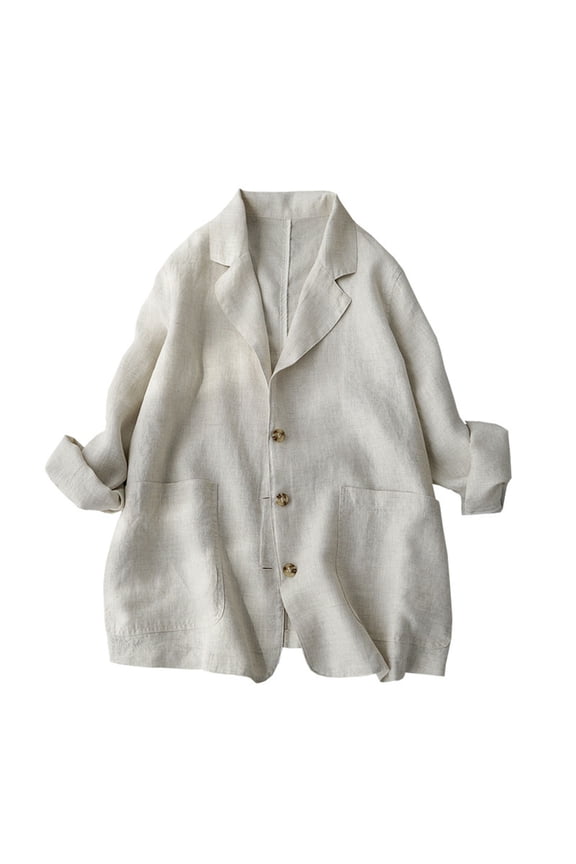 Women's Linen Blazer Jacket Lightweight Linen Suit Jacket for Women - Casual Long Sleeve Open Front Blazer - Spring Summer Office Coat (S-XXL) (Beige | XXL)