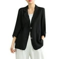 thumbnail image 1 of Baberdicy Women's Linen Blazer Jacket Lightweight Linen Suit Jacket for Women - Casual Long Sleeve Open Front Blazer - Spring Summer Office Coat (S-XXL) (Black | XXL), 1 of 9