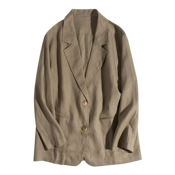 Baberdicy Women's Linen Blazer Jacket Lightweight Linen Suit Jacket for Women - Casual Long Sleeve Open Front Blazer - Spring Summer Office Coat (S-XXL) (Khaki | M)