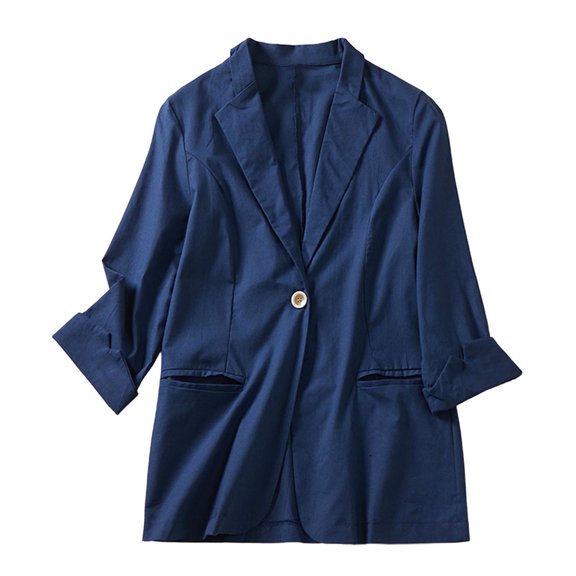 Baberdicy Women's Linen Blazer Jacket Lightweight Linen Suit Jacket for Women - Casual Long Sleeve Open Front Blazer - Spring Summer Office Coat (S-XXL) (Navy | M)