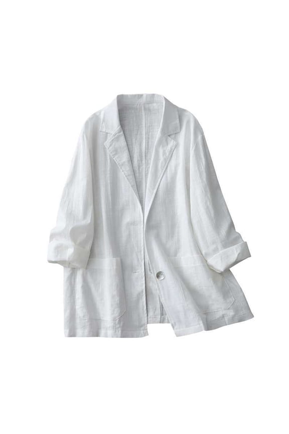 Women's Linen Blazer Jacket Lightweight Linen Suit Jacket for Women - Casual Long Sleeve Open Front Blazer - Spring Summer Office Coat (S-XXL) (White | XXL)