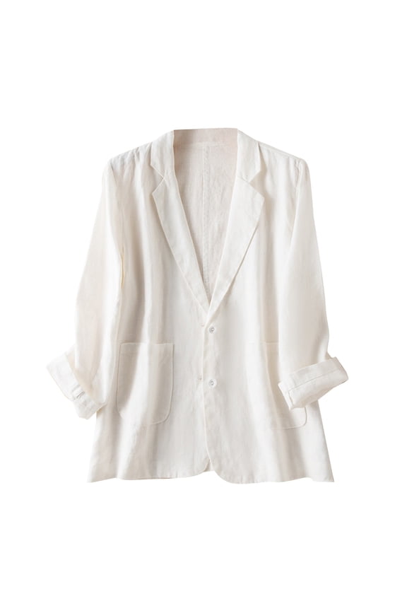 Women's Linen Blazer Jacket Lightweight Linen Suit Jacket for Women - Casual Long Sleeve Open Front Blazer - Spring Summer Office Coat (S-XXL) (White | XXL)
