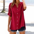 thumbnail image 1 of Baberdicy Women's Linen Blouses Relaxed Fit Tunic Tops with Buttons for Summer Evening Outings Casual Wear Watermelon Red 2Xl, 1 of 9
