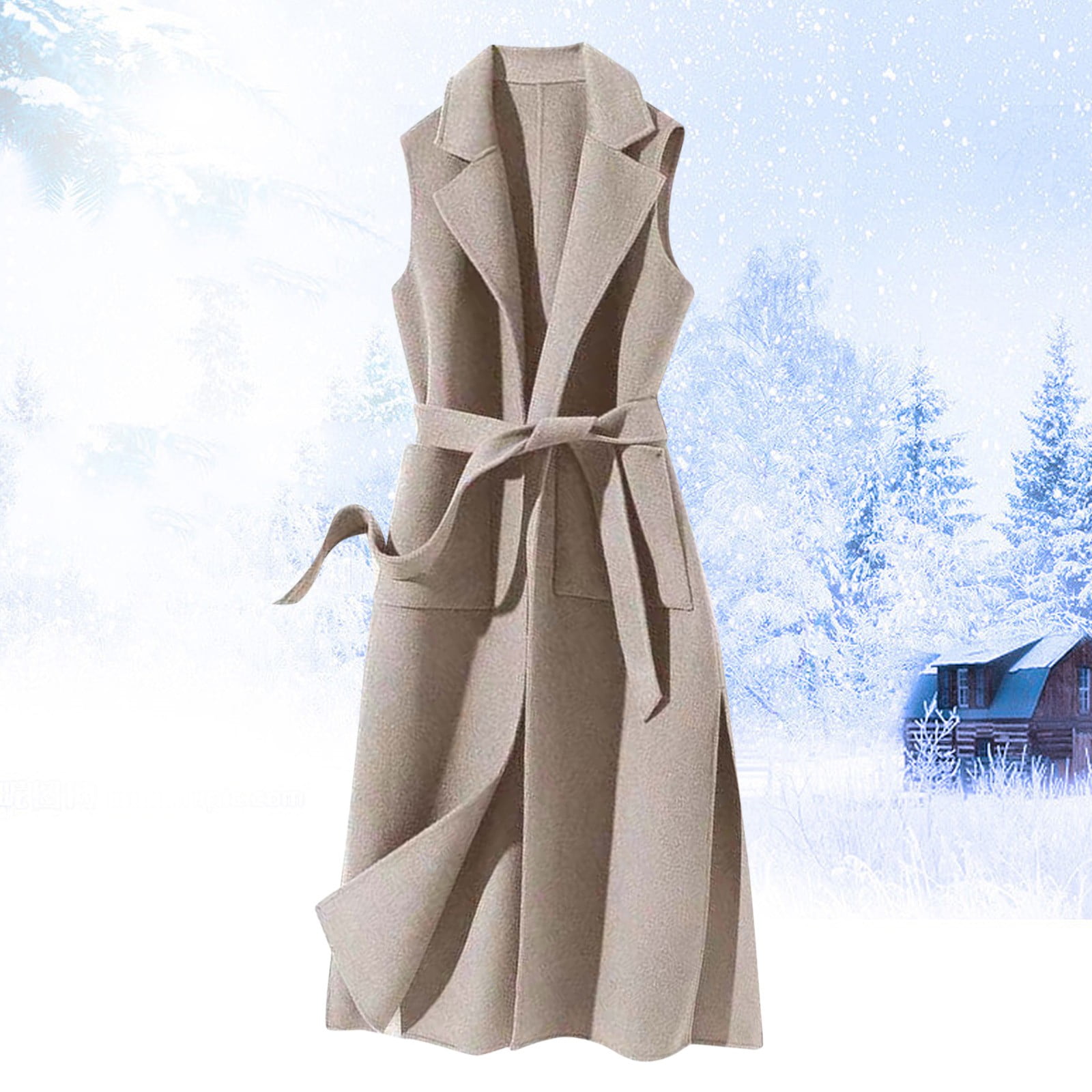 Baberdicy Women's Long Belted Vest, Autumn Winter Tweed Sleeveless