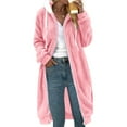 thumbnail image 1 of Baberdicy Women's Long Double-Sided Plush Coat, Thick Flannel Faux Fur Hooded Parka , Reversible Hooded Plush Coat, Fleece Faux-Fur Jacket, Winter Layer Pink S, 1 of 5