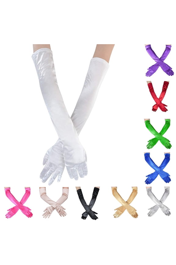 Women's Long Elegant Evening Gloves, Sexy Satin Opera Gloves for Wedding, Performance, Halloween Costume, And Formal Dress,Gold Fits All – Gift Ready