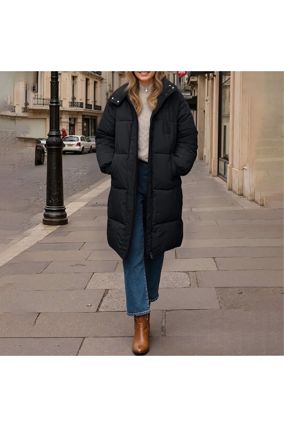Women's Long Hooded Puffer Coat, Thick Warm Winter down Jacket for Extreme Cold , Long Hooded Puffer, Maxi down Coat, Winter Warmth Layer Black 3Xl