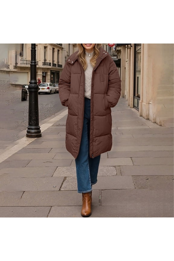 Women's Long Hooded Puffer Coat, Thick Warm Winter down Jacket for Extreme Cold , Long Hooded Puffer, Maxi down Coat, Winter Warmth Layer Coffee L