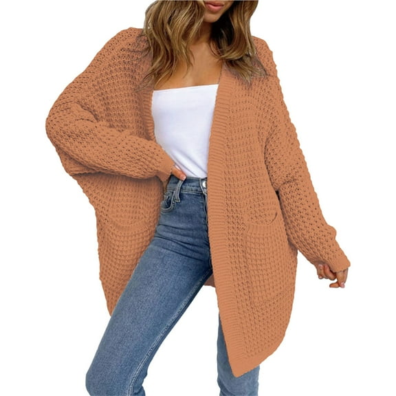 Baberdicy Women's Long Knitted Cardigan, New Loose Weave Large Size Sweater Coat , Oversized Knit Cardigan, Longline Duster Sweater, Relaxed Coat Orange 3Xl