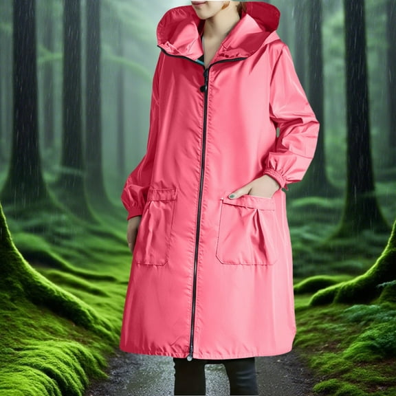 Baberdicy Women's Long Protective Smock, Lightweight Waterproof Windproof Dual-Use Work Coat , Long Waterproof Smock, Lightweight Work Coat, Windproof Layer Pink Xxl