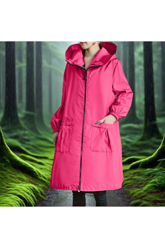 Women's Long Protective Smock, Lightweight Waterproof Windproof Dual-Use Work Coat , Long Waterproof Smock, Lightweight Work Coat, Windproof Layer Hot Pink 3Xl