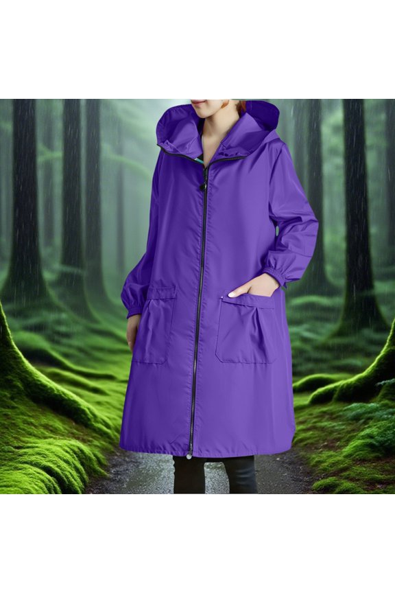Women's Long Protective Smock, Lightweight Waterproof Windproof Dual-Use Work Coat , Long Waterproof Smock, Lightweight Work Coat, Windproof Layer Purple 3Xl