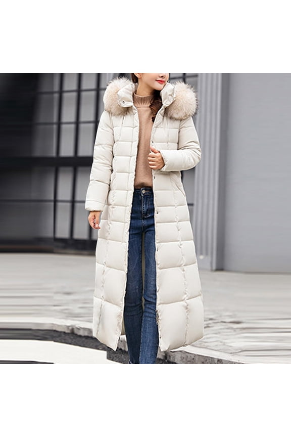 Women's Long Quilted down Coat, Hooded Maxi Puffer Jacket with Belt, Thick Warm Knee-Length Winter Jacket, Long Belted Puffer, Knee-Length down Alternative, Winter Parka, White, Xxl