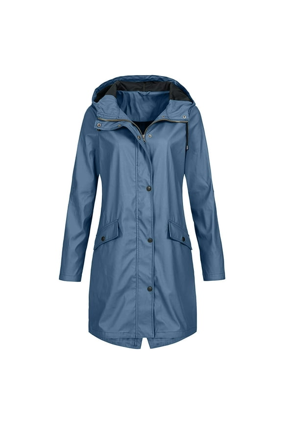 Women's Long Waterproof Raincoat, Windproof Outdoor Trekking Trench Shell Jacket , Mid-Length Waterproof Trench, Windproof Hooded Coat, Hiking Layer Dark Blue M