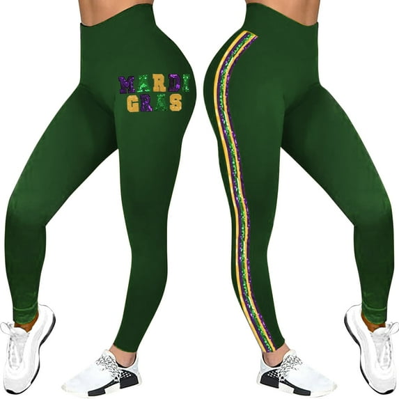 Baberdicy Women's Mardi Gras Leggings Stretchy Graphic Printed Fancy Sports Fitness Workout Yoga Stretchy Pants Green Polyester, Spandex